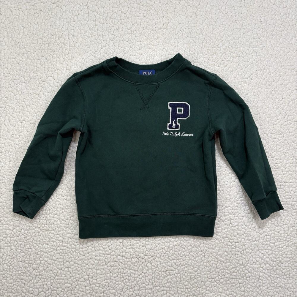 Polo Ralph Lauren Sweatshirt Boys Sz 5 Varsity Letterman Patch Crewneck Sweater